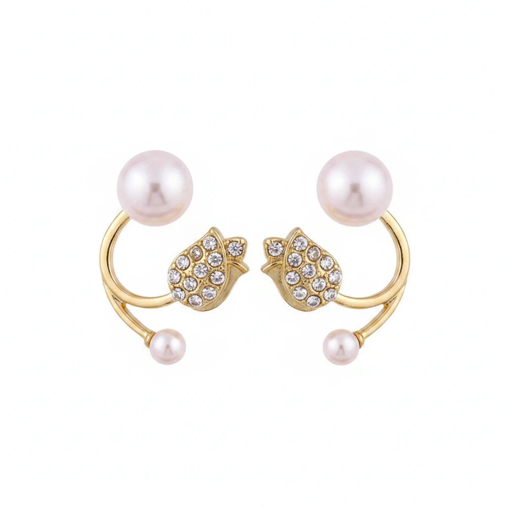 Pearl Tulip Ear Jackets — Front Close-up