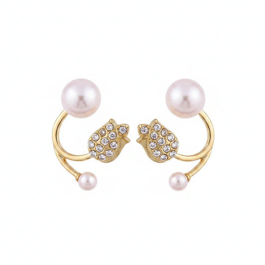 Pearl Tulip Ear Jackets — Front Close-up
