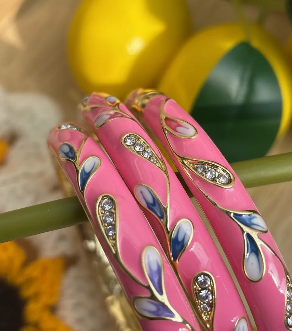 HER BLOOM | Pink Enamel Leaf Bangles