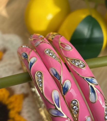 HER BLOOM | Pink Enamel Leaf Bangles