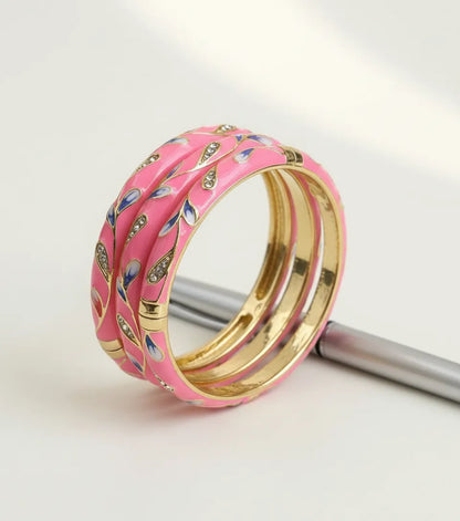 HER BLOOM | Pink Enamel Leaf Bangles