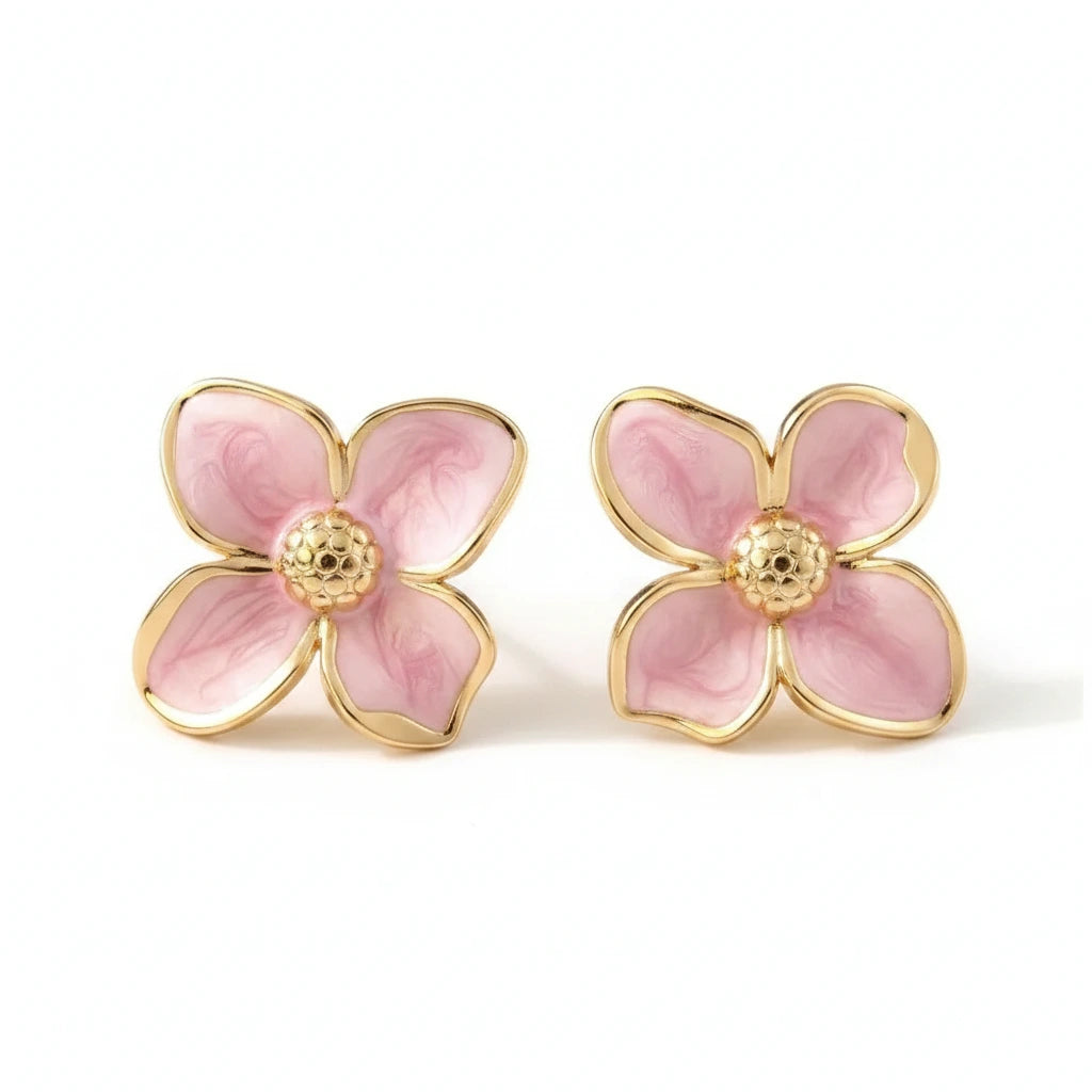 Pink Petal Earrings — Front Close-up