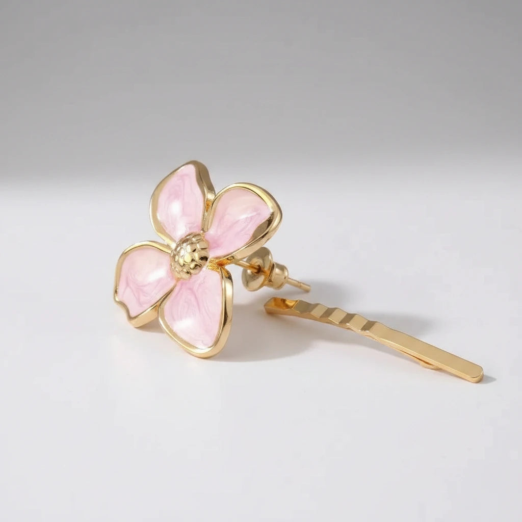 Pink Petal Earrings — Side Angle