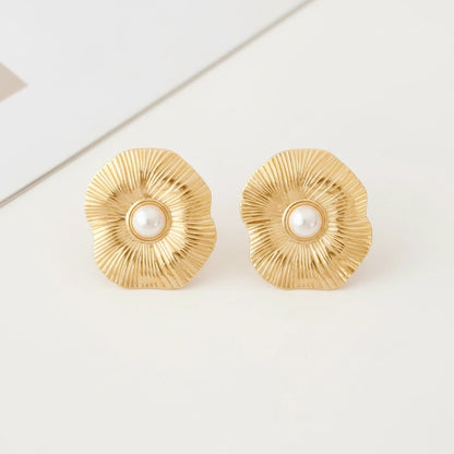 Rippled Pearl Studs — Front Close-up