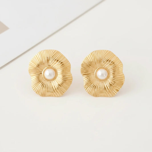Rippled Pearl Studs — Front Close-up