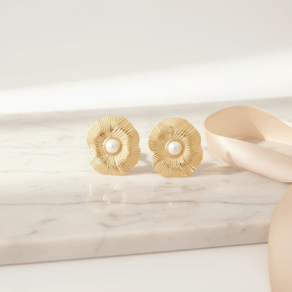 Rippled Pearl Studs — Luxe Marble