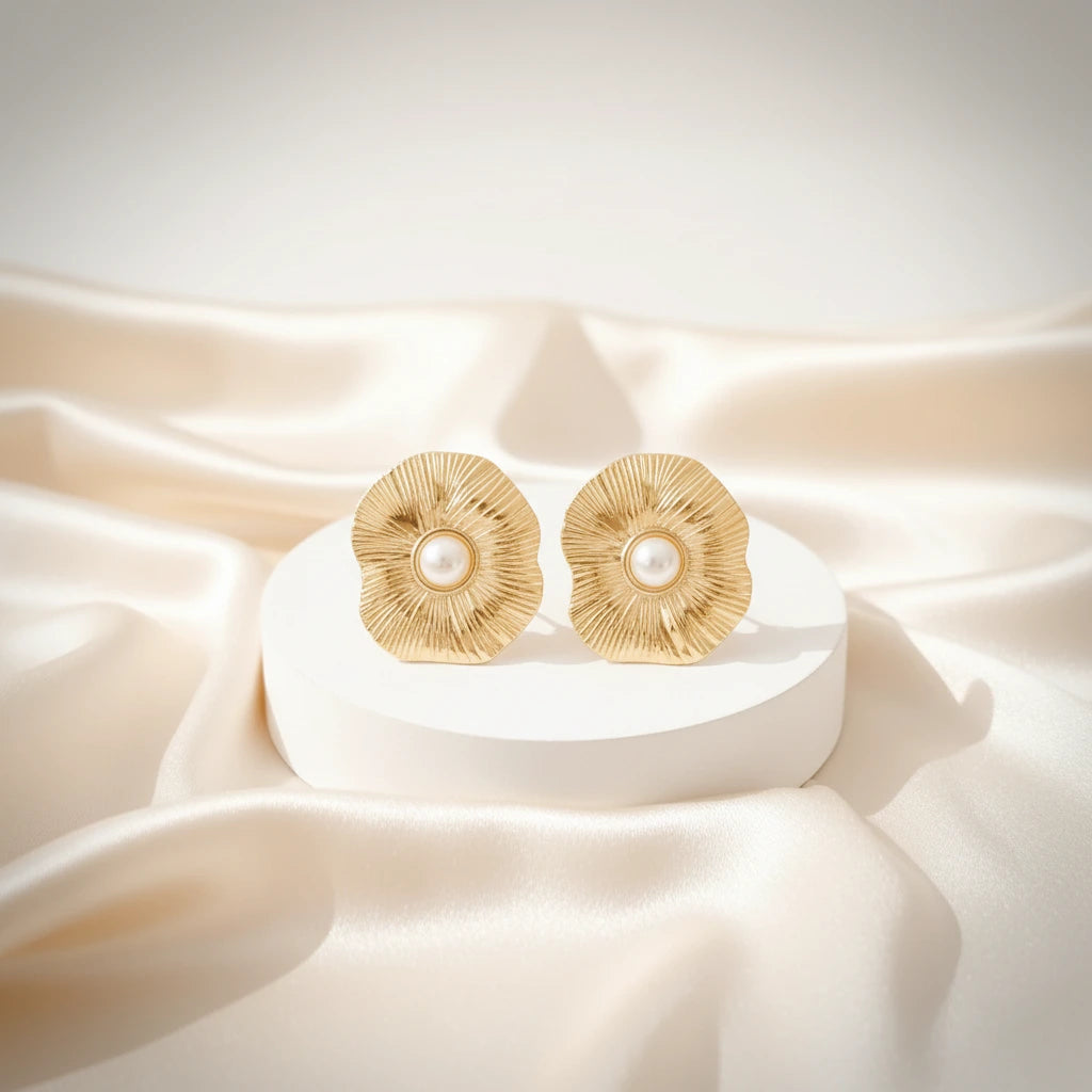 Rippled Pearl Studs — Velvet Pedestal