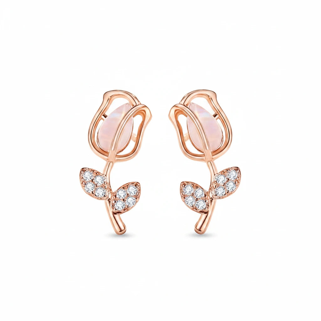 Rose Gold Tulip Studs — Front Close-up