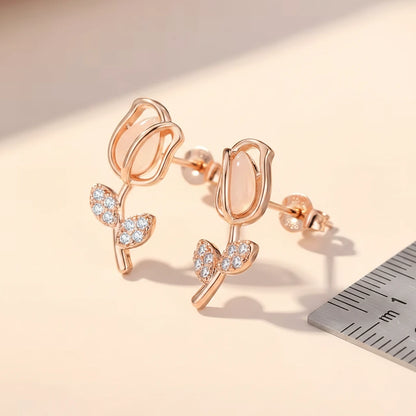 Rose Gold Tulip Studs — Side Angle