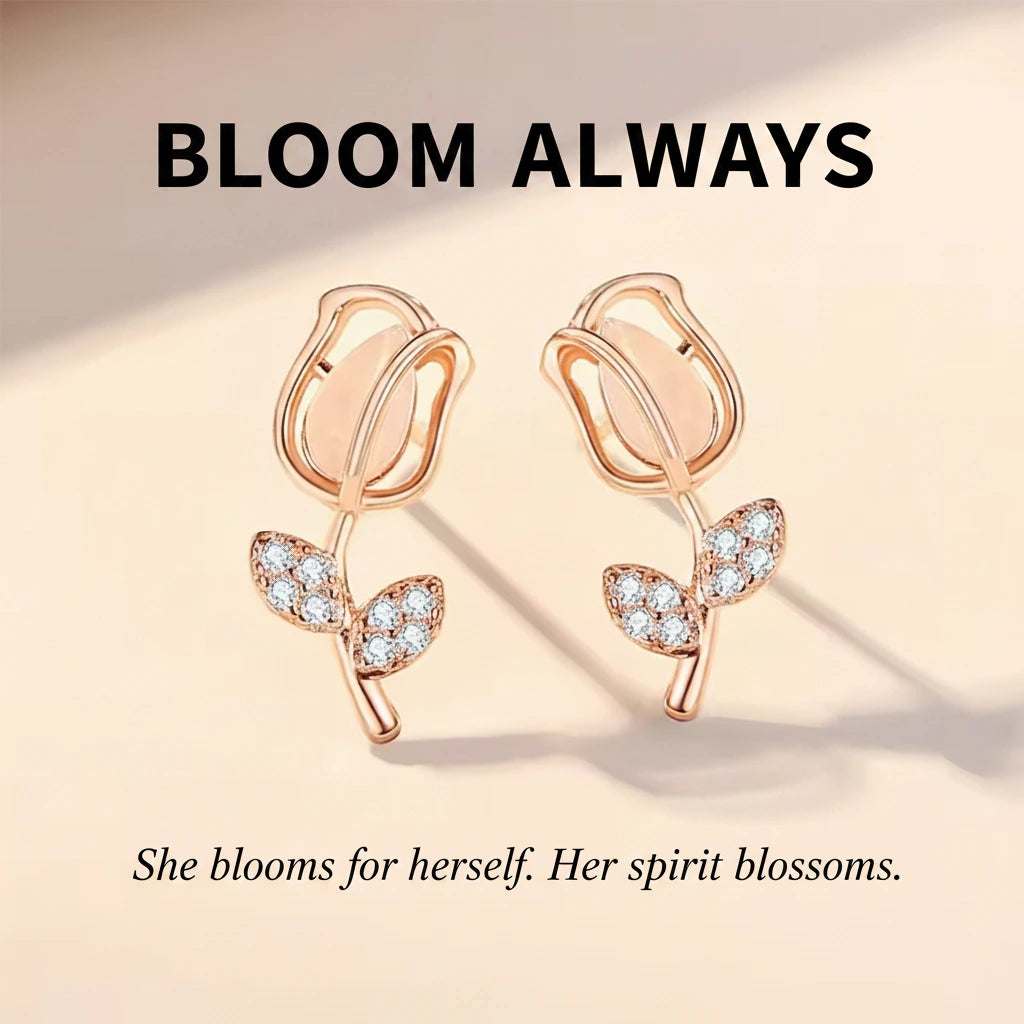 Rose Gold Tulip Studs — Signature Card