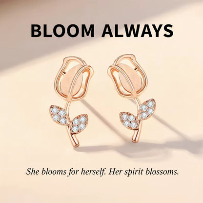 Rose Gold Tulip Studs — Signature Card
