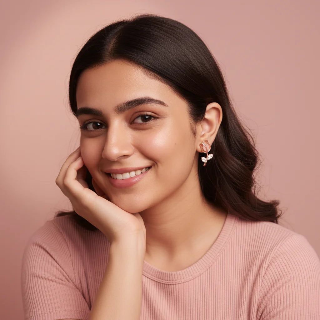 Rose Gold Tulip Studs — Worn on Model V2