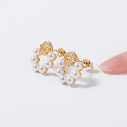 Rose Pearl Studs — Side Angle