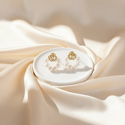 Rose Pearl Studs — Velvet Pedestal