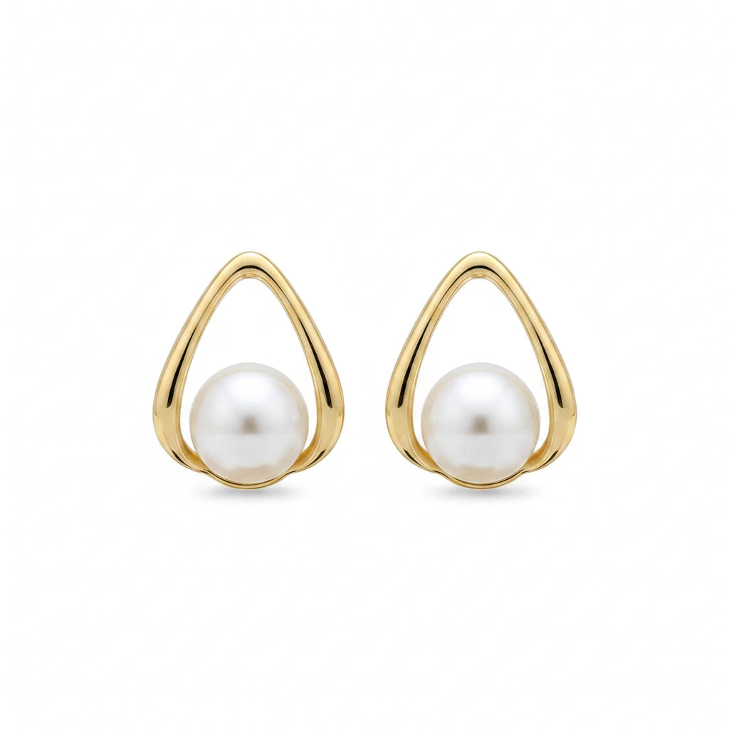 Teardrop Pearl Studs — Front Close-up