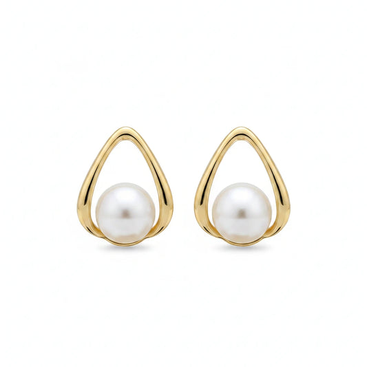 Teardrop Pearl Studs — Front Close-up
