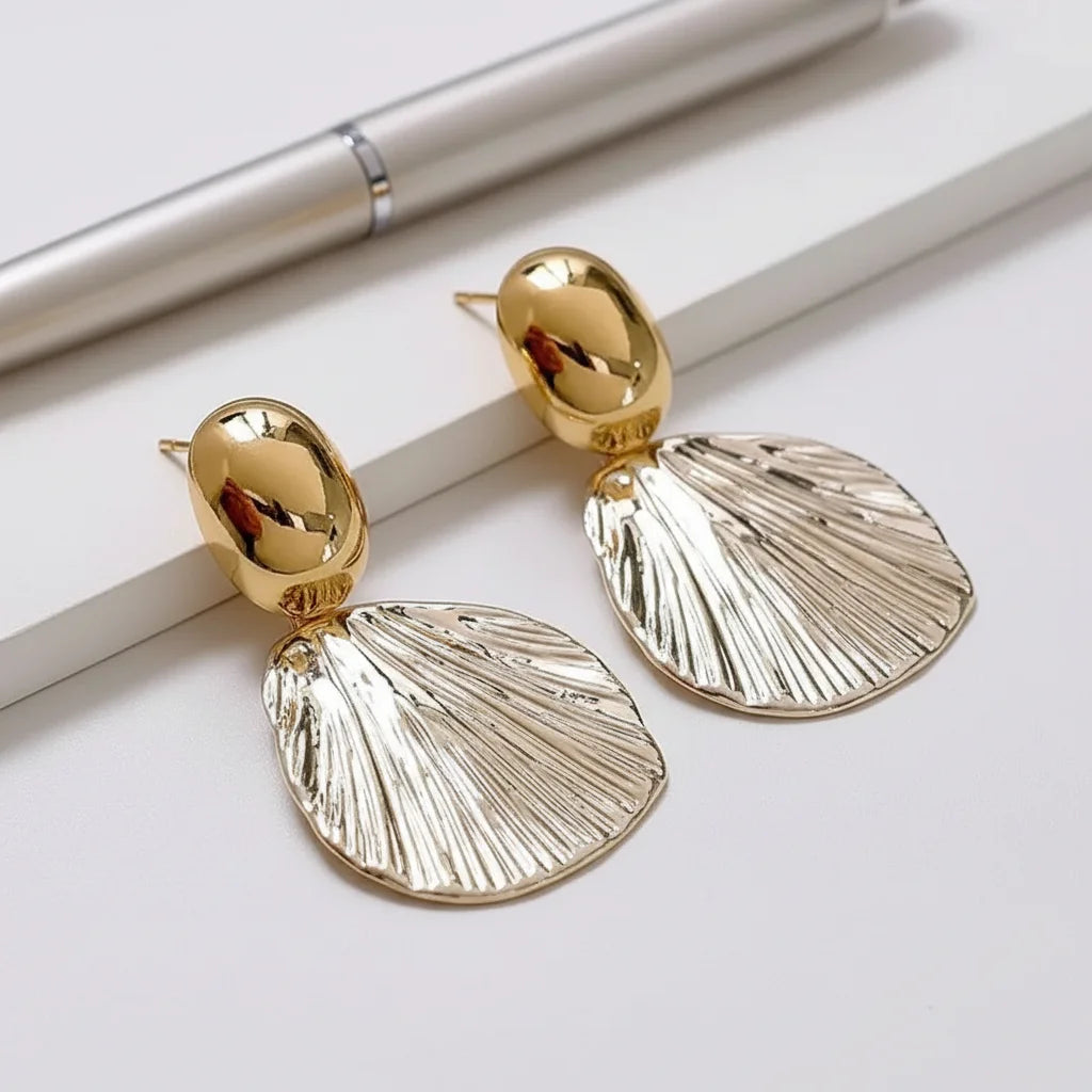 Textured Shell Earrings — Side Angle