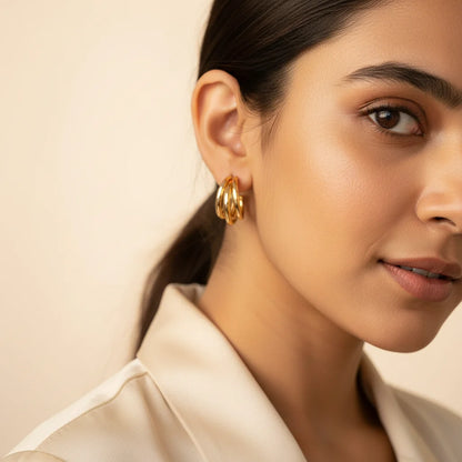 Triple Layer Hoops — Worn Close-up