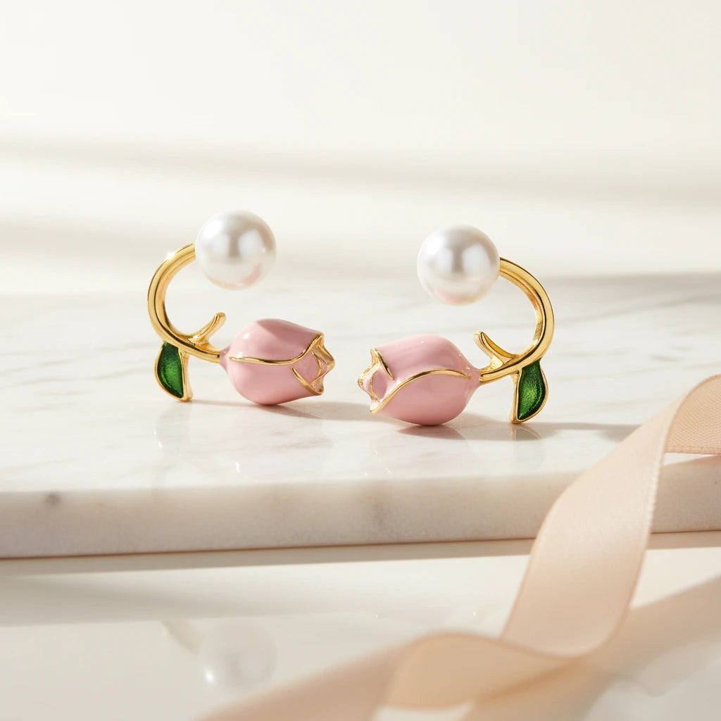 Tulip Pearl Earrings — Luxe Marble
