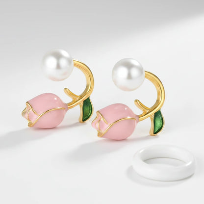 Tulip Pearl Earrings — Side Angle