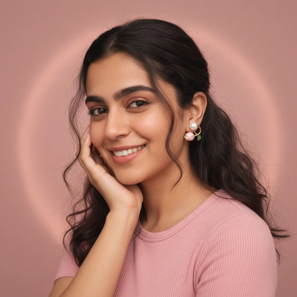 Tulip Pearl Earrings — Worn on Model V2