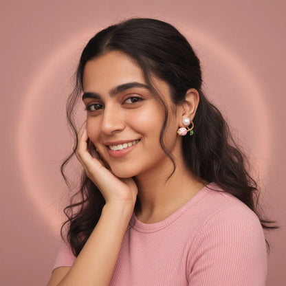 Tulip Pearl Earrings — Worn on Model V2