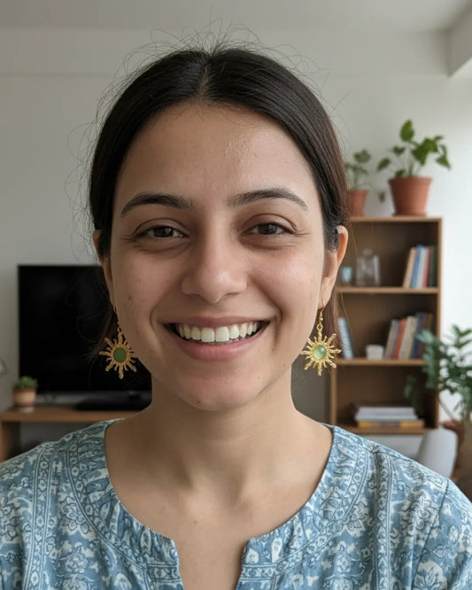 Solar Glow | Sunburst Stone Drop Earrings