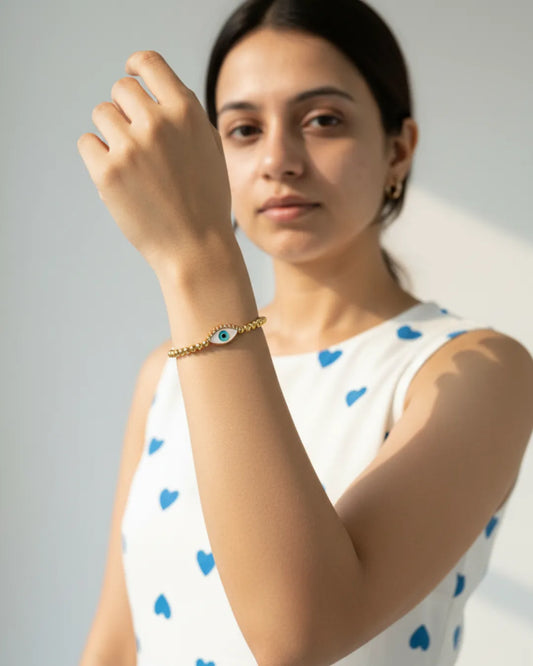 Protected Glow | Evil Eye Gold Bead Bracelet