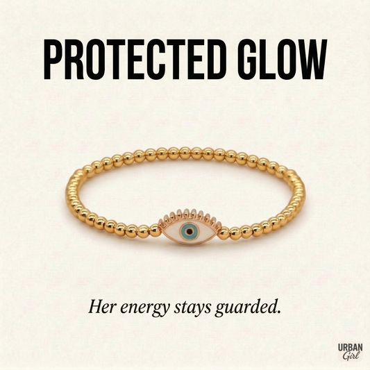 Protected Glow | Evil Eye Gold Bead Bracelet