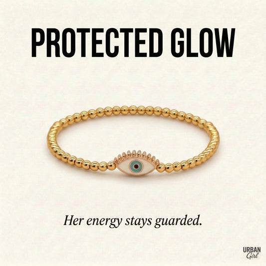 Protected Glow | Evil Eye Gold Bead Bracelet