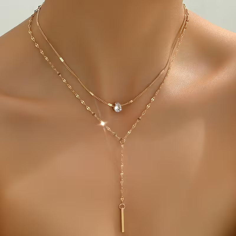 Own The Line | Layered Crystal Drop Necklace