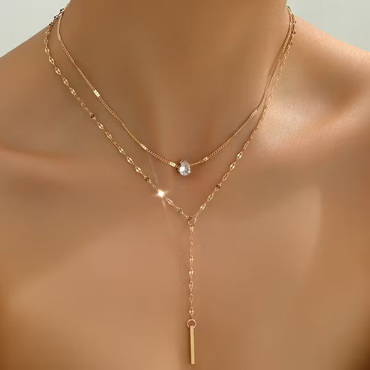 Own The Line | Layered Crystal Drop Necklace