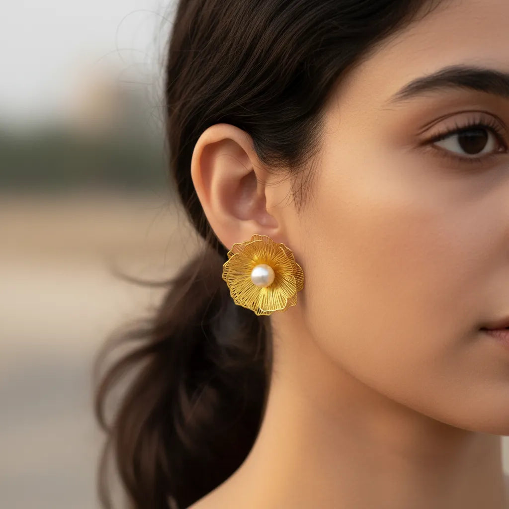 Grace Untamed | Filigree Flower Pearl Earrings